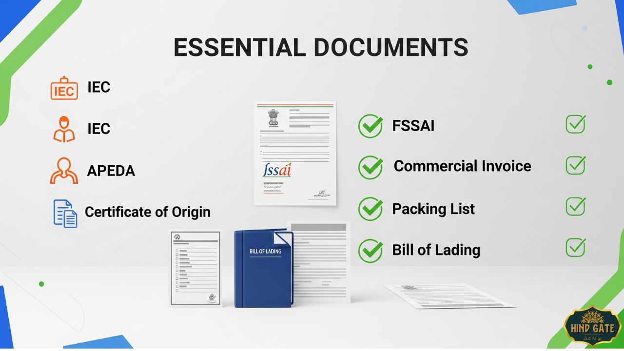 List of essential documents required to export milk powder from India.