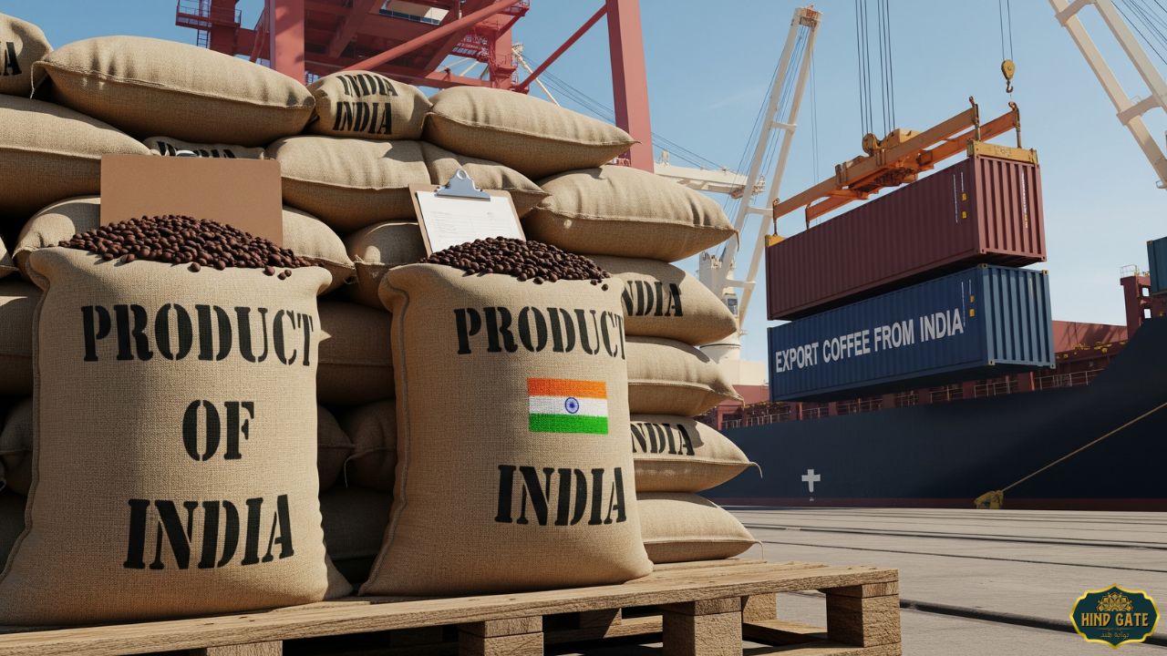 Export coffee from India sacks of Indian coffee beans ready for shipment