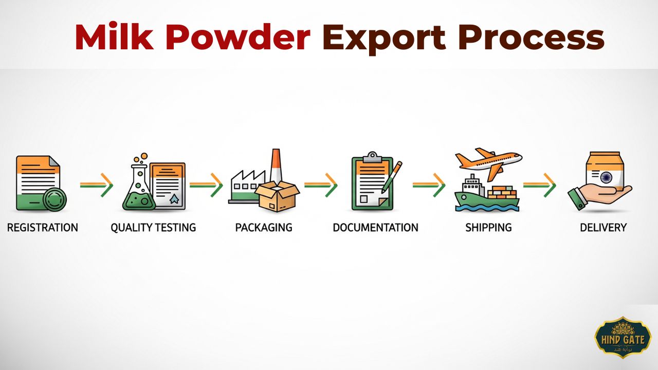 Step-by-step milk powder export process from India with logistics and compliance.