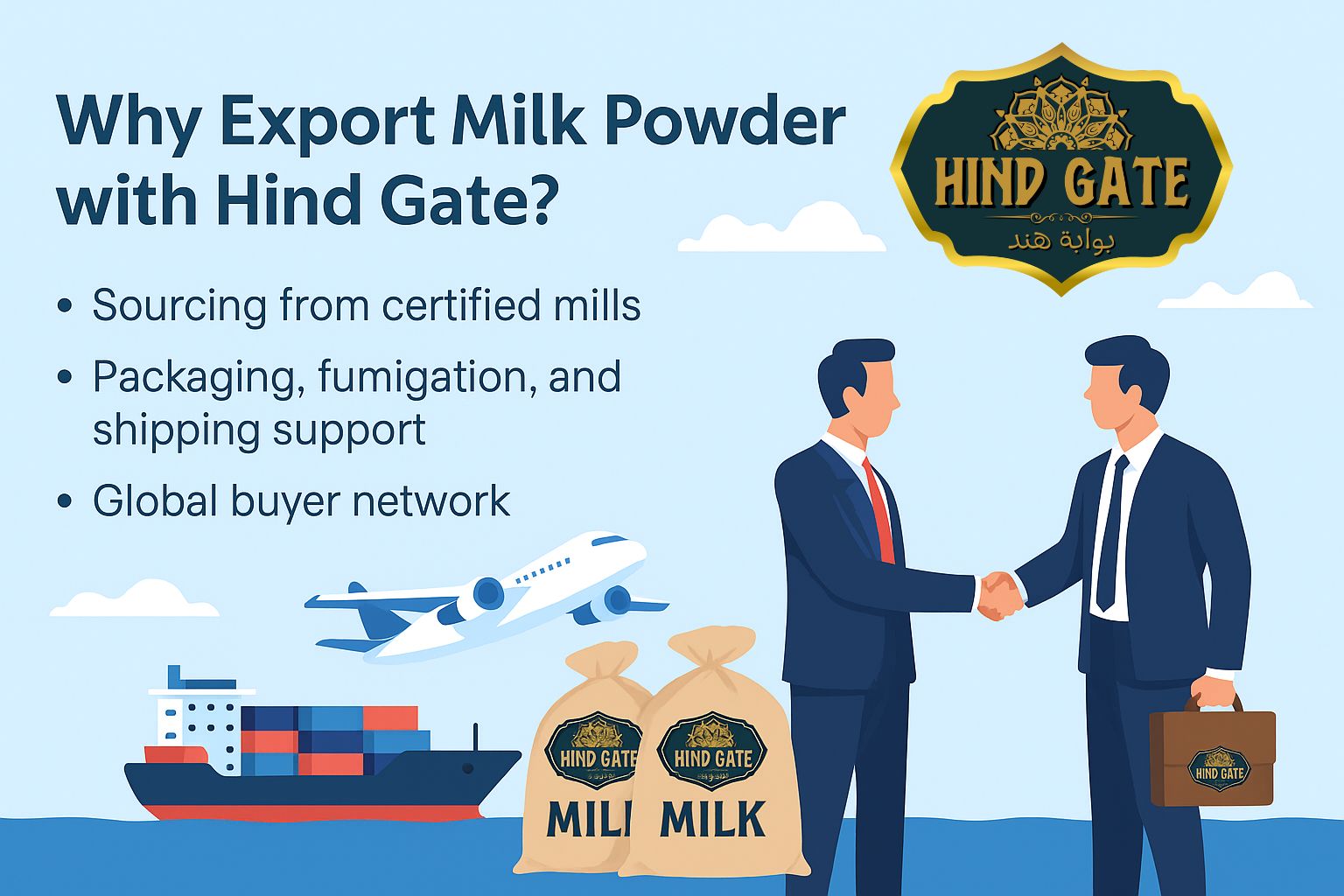 Benefits of exporting milk powder with Hind Gate for international buyers.