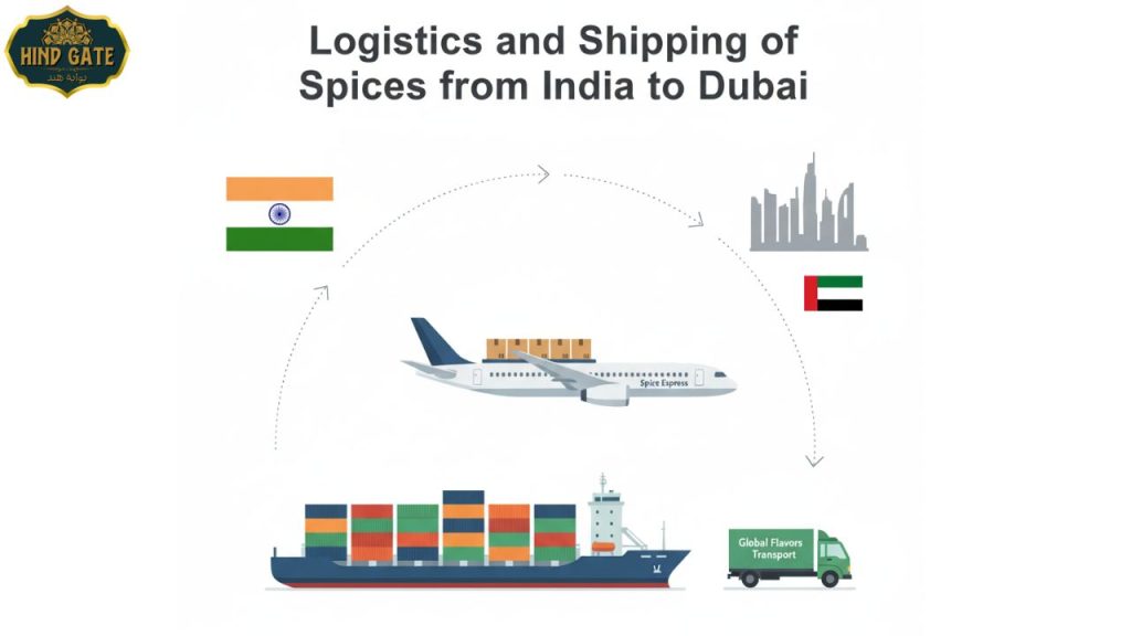 Logistics and shipping of spices from India to Dubai – sea freight and air cargo.
