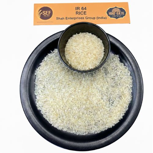 IR 64 Parboiled Rice in plate and bowl – cost-effective non-basmati rice.