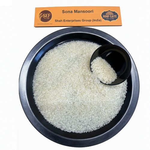 Sona Masoori Rice displayed in plate and bowl – soft, lightweight South Indian rice.
