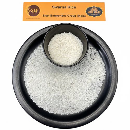 Swarna Rice grains in serving bowl – medium-grain everyday rice.