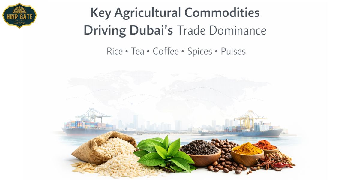 Key agricultural commodities driving Dubai’s trade dominance including rice, tea, coffee, spices, and pulses