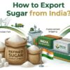 Export sugar from India with cargo ship, sugar sacks, and global trade illustration